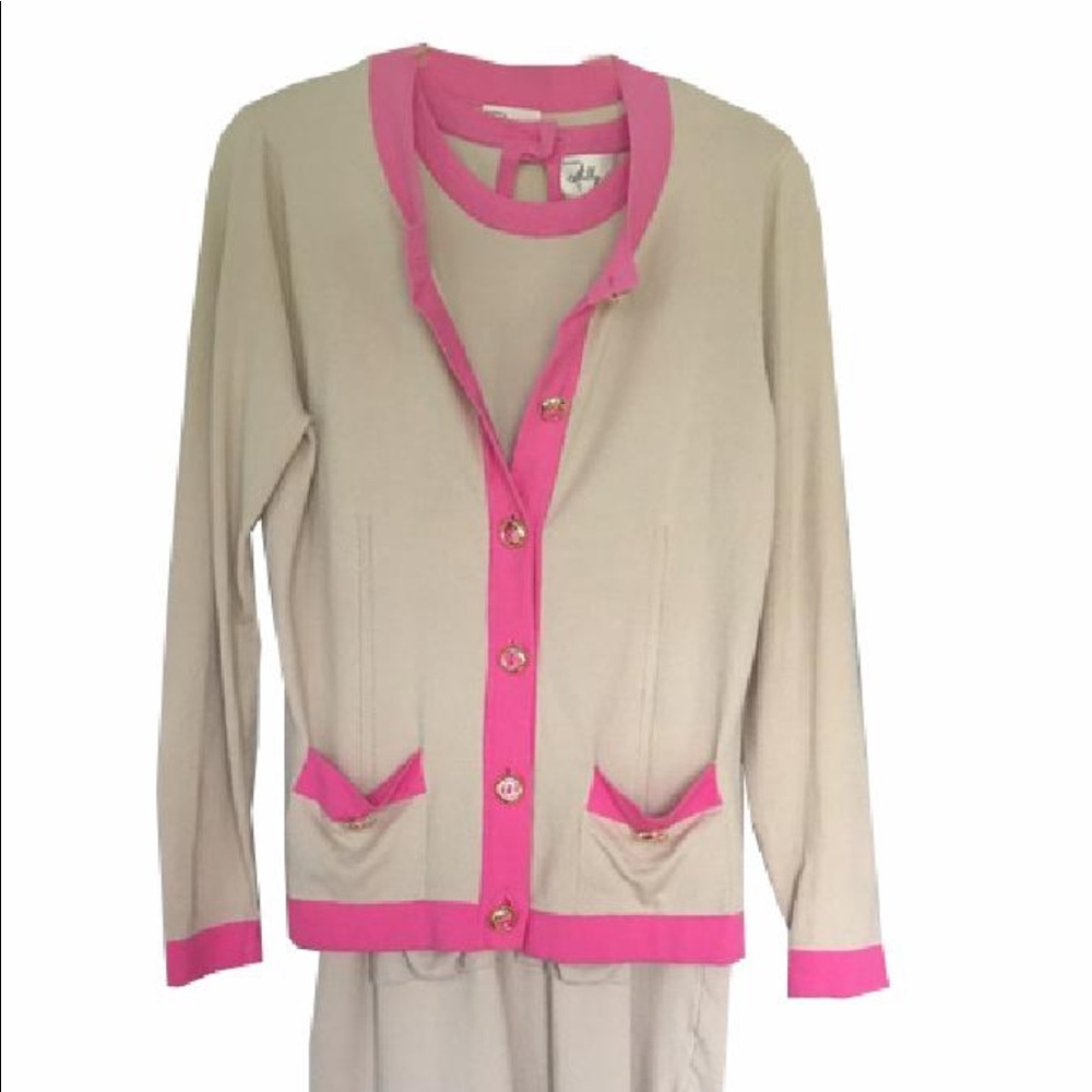 Milly sleeveless sweater dress and cardigan